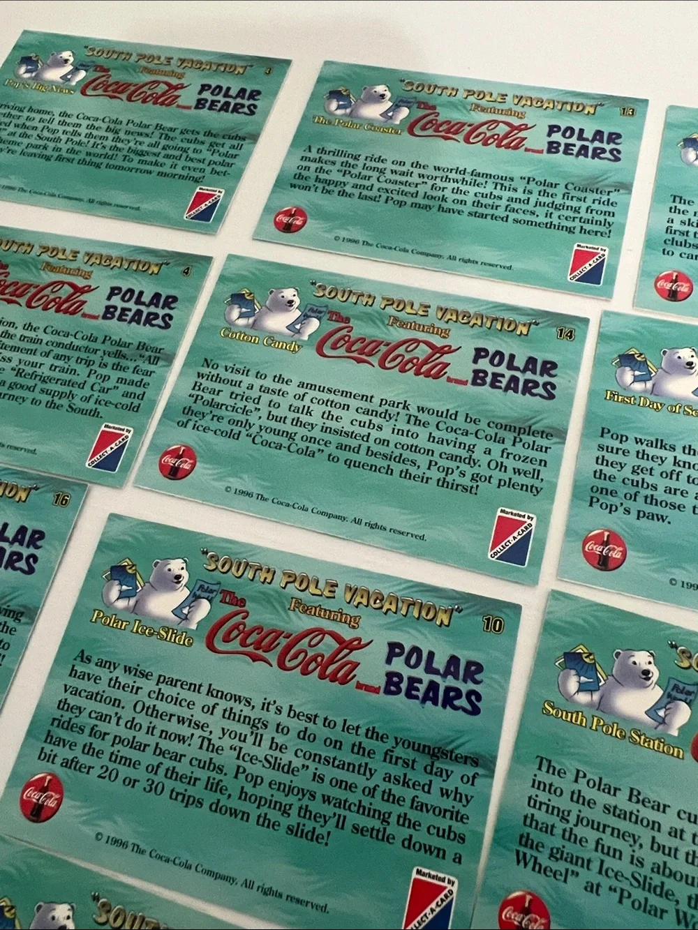 1996 South Pole Vacation Coca Cola Polar Bears Trading Cards (15) - Lot #4